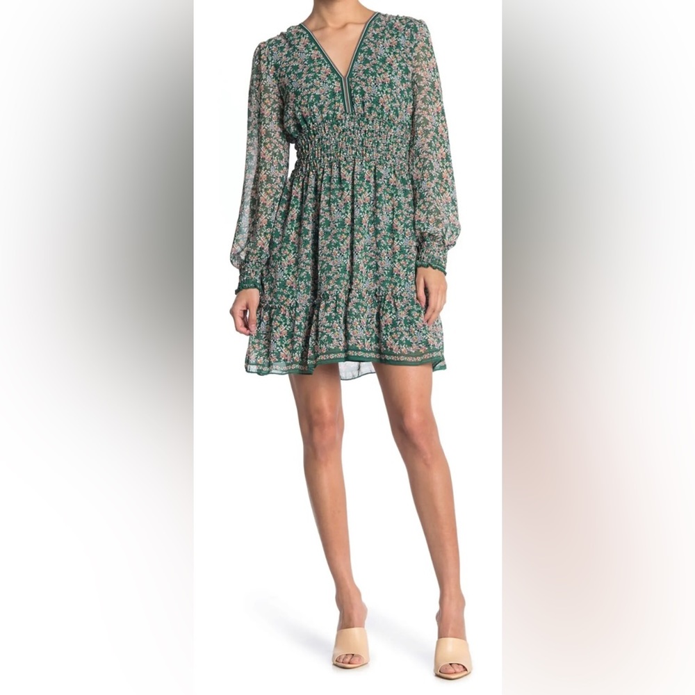 Max Studio v neck smocked dress